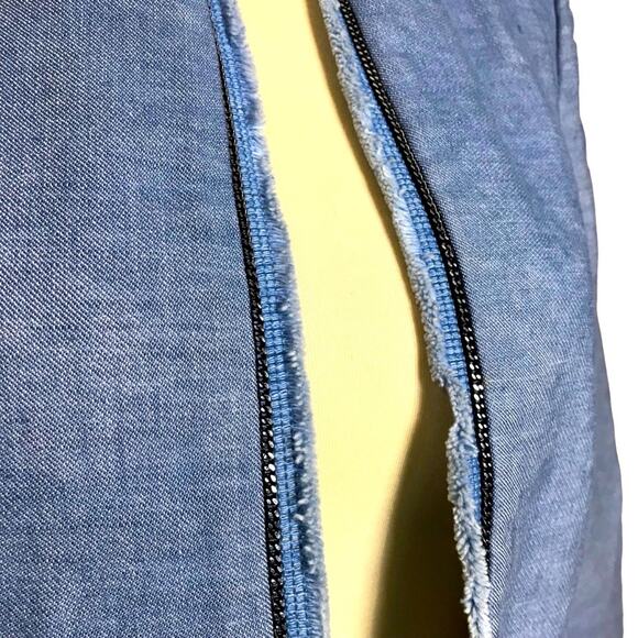 Sandro Chambray Open Front Raw Edge Blue Linen Cotton Blazer Coat Jacket Size 36 - Picture 2 of 11